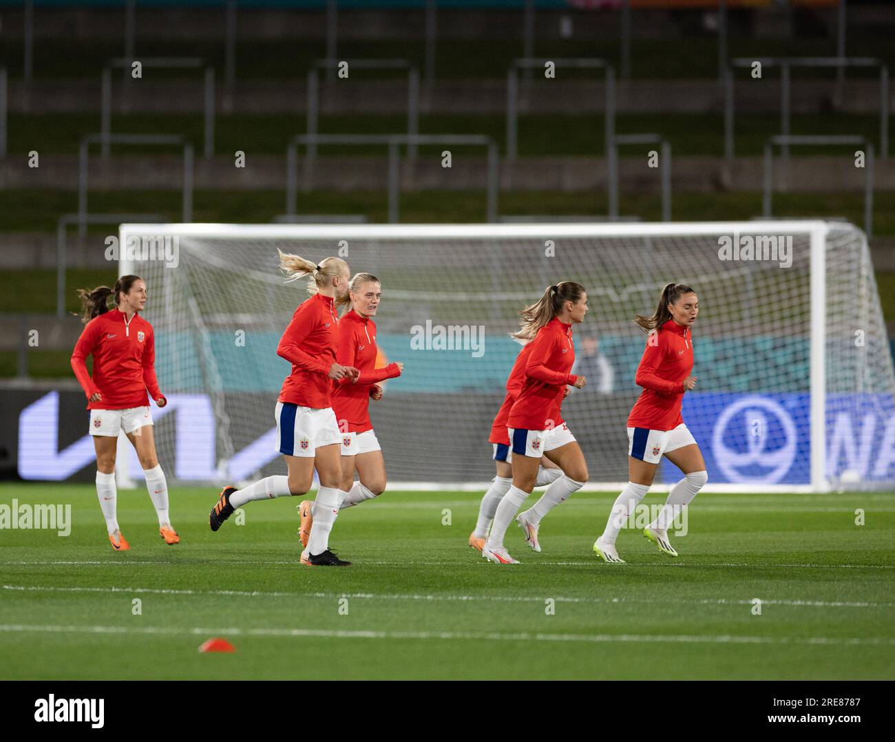 Hamilton, Nouvelle-Zélande. 25 juillet 2023. Hamilton, Nouvelle-Zélande, le 25 juillet 2023 : les joueuses norvégiennes lors de l'échauffement avant le match de football de la coupe du monde féminine de la FIFA 2023 entre la Suisse et la Norvège au stade Waikato à Hamilton, Nouvelle-Zélande. (Ane Frosaker/SPP) crédit : SPP Sport Press photo. /Alamy Live News Banque D'Images