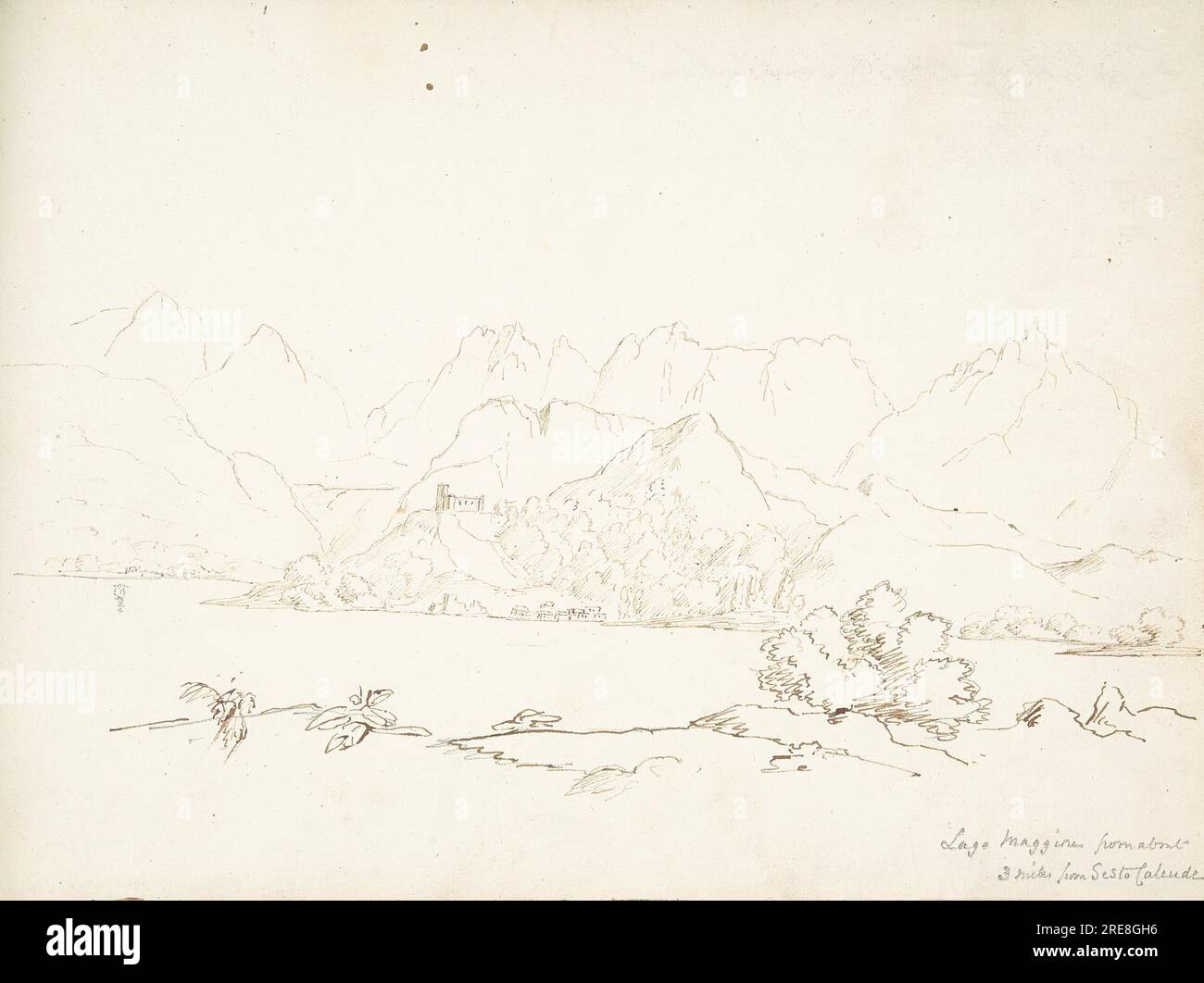 Recto : vue sur un lac entouré de montagnes par William Brockedon Banque D'Images