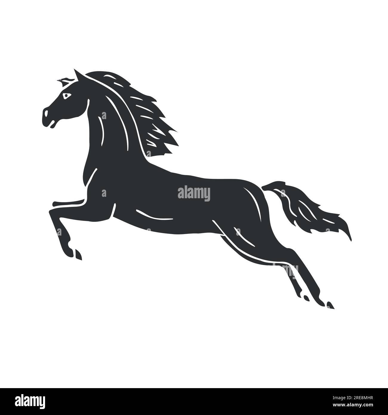 Vector dessin à la main silhouette sautant de cheval de dressage isolé sur fond blanc Illustration de Vecteur