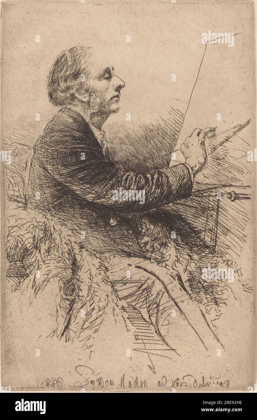 'Francis Seymour Haden, Autoportrait à la chevalet, 1880/1886, gravure [preuve d'annulation], Collection Rosenwald, 1943.3,4652' Banque D'Images