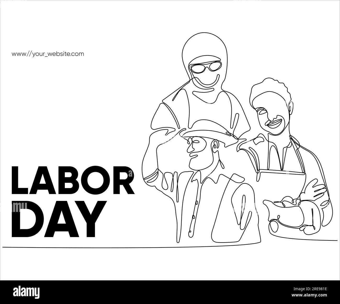 Bonne fête du travail simple bannière Web vectorielle. Jeu d'outils. Lettrage de la fête du travail. Fond noir et blanc, bannière, affiche. Illustration vectorielle Illustration de Vecteur