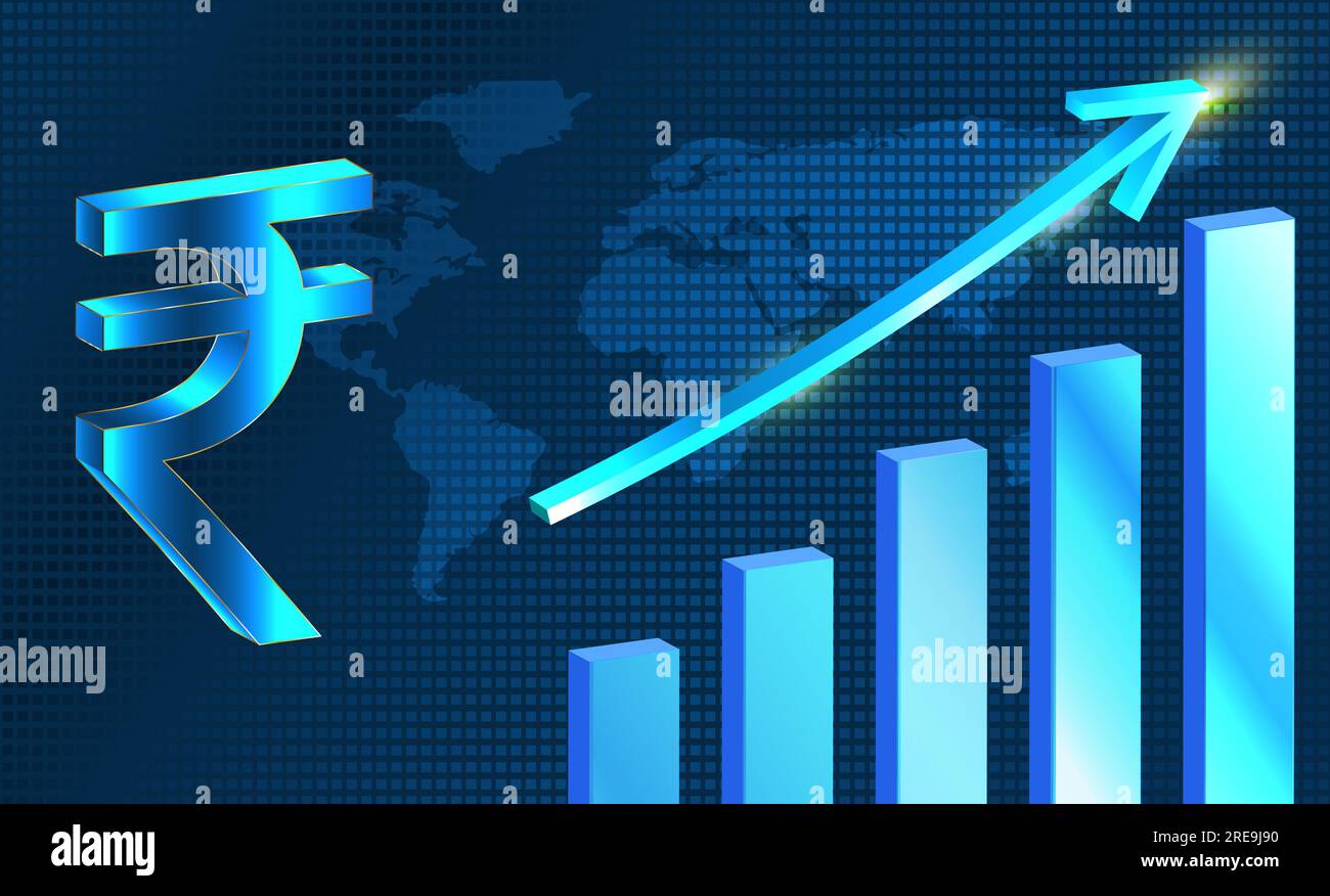 Augmentation du taux de roupie indienne. Concept global de fluctuation de la valeur de roupie Banque D'Images