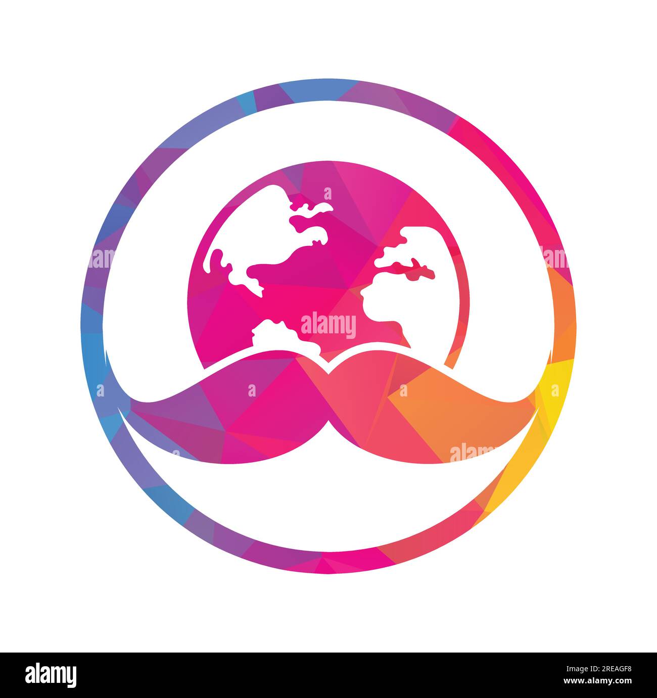 Logo d'icône vectorielle de moustache et globe. Modèle de conception de logo de vecteur de jour de l'homme du monde. Illustration de Vecteur