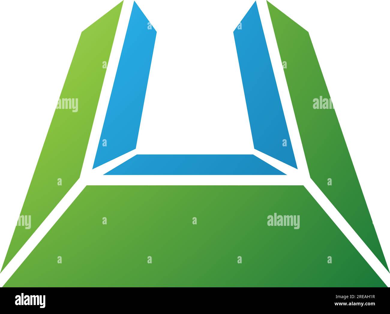 Icône lettre U verte et bleue en perspective sur fond blanc Illustration de Vecteur