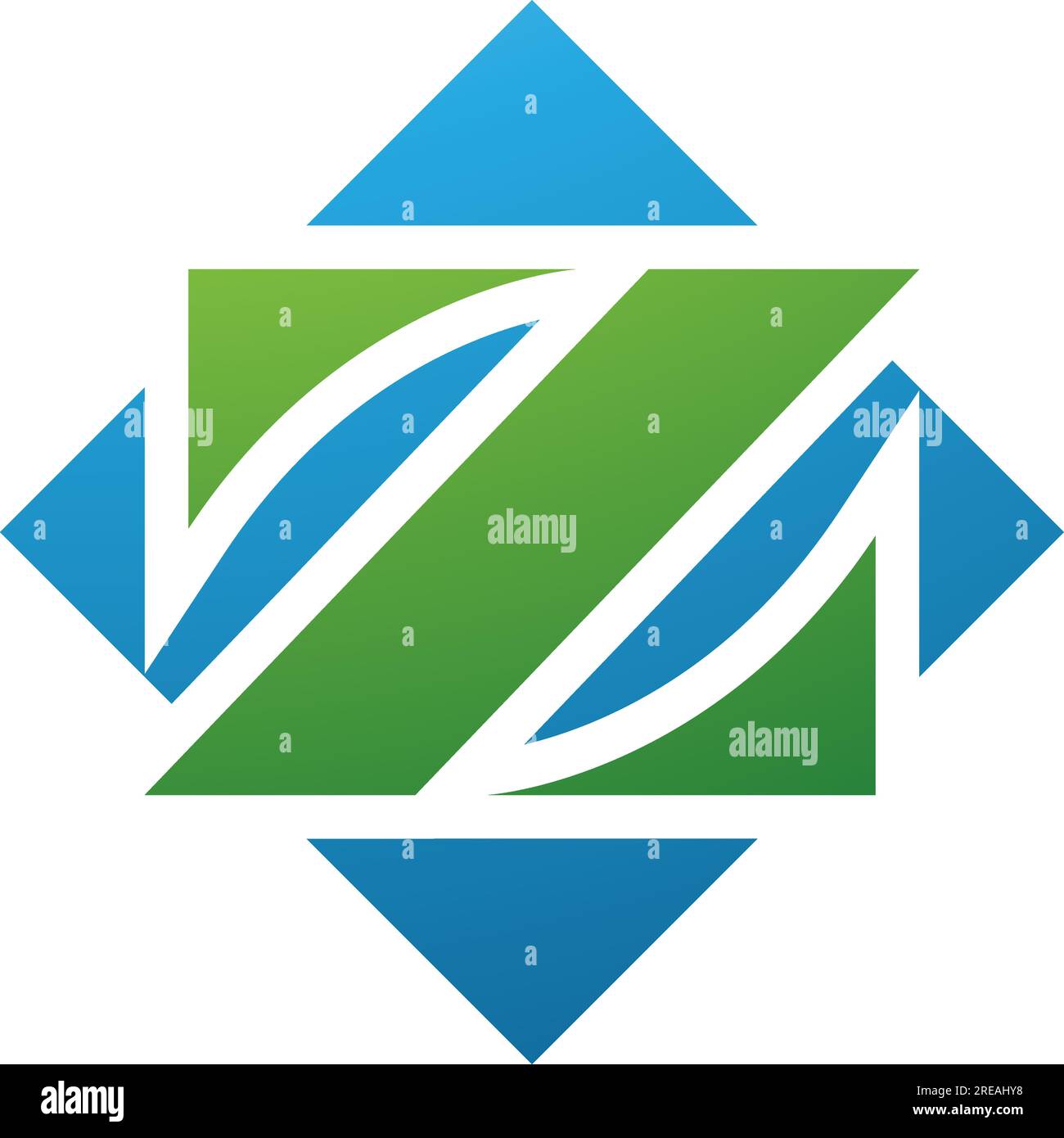 Icône lettre Z carrée verte et bleue en forme de diamant sur fond blanc Illustration de Vecteur