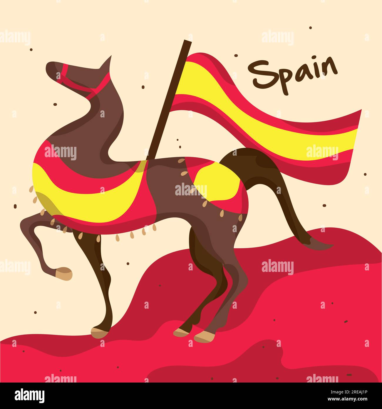 Cheval mignon avec drapeaux espagnols modèle de culture d'Espagne vecteur Illustration de Vecteur