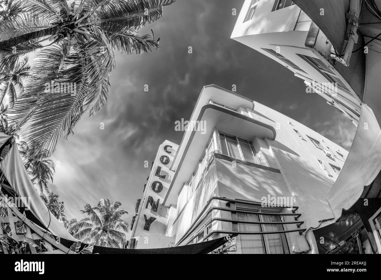 Miami, USA - 20 août 2014 : l'hôtel Colony situé au 736 Ocean Drive et construit dans les années 1930 est l'hôtel le plus photographié de South Beach à Mia Banque D'Images