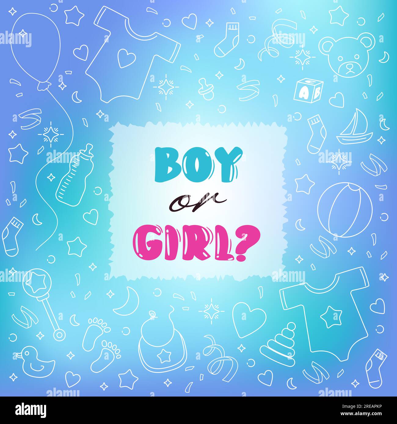 Genre révéler Party Boy ou Girl bannière de fond carré bleu pour douche de bébé. Illustration de Vecteur