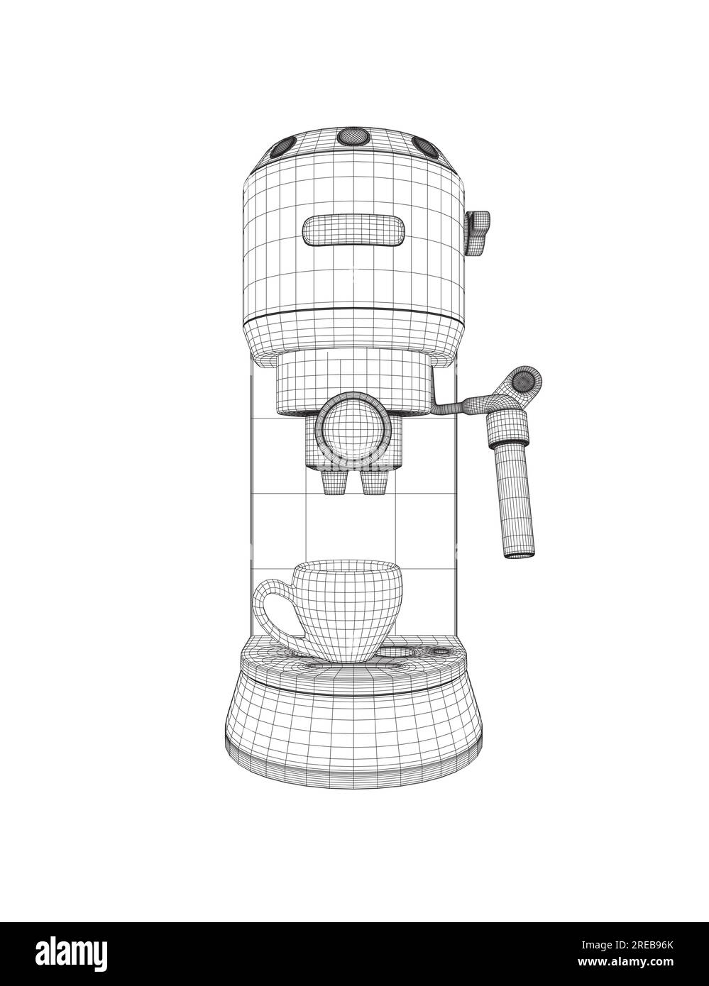 Machine à café avec tasse à café design plat filaire. Machine espresso Wireframe design Flat Coffee Tea icône. Illustration vectorielle. 3D. Illustration de Vecteur