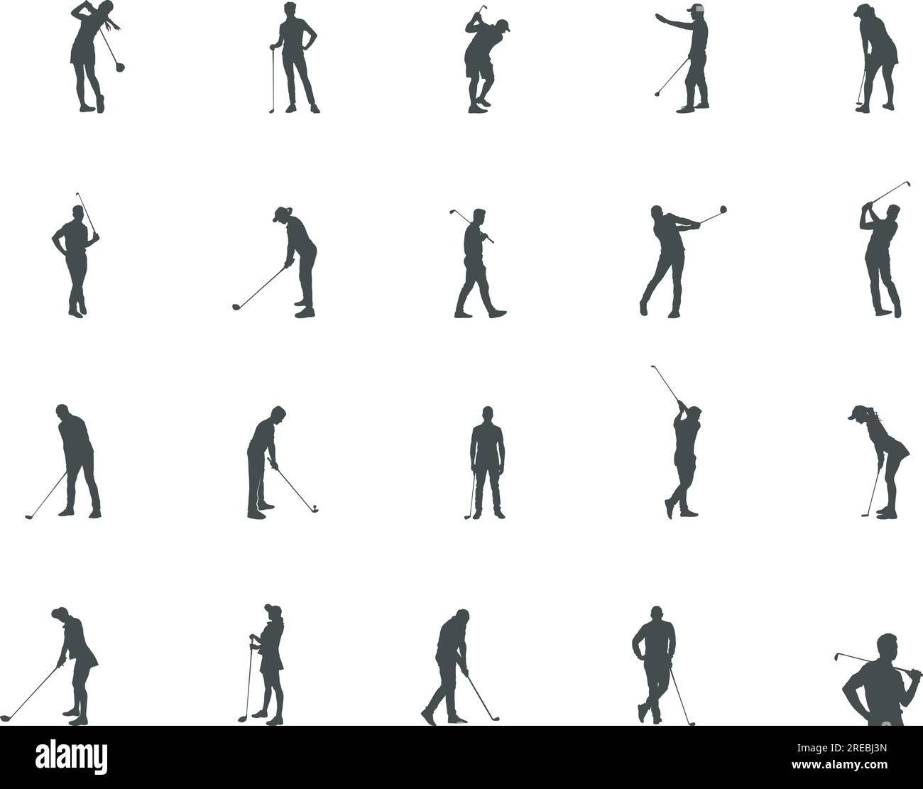 Silhouettes de joueur de golf, fichiers de coupe SVG de joueur de golf, silhouette de golfeur, silhouette de joueur de golf jouant Illustration de Vecteur