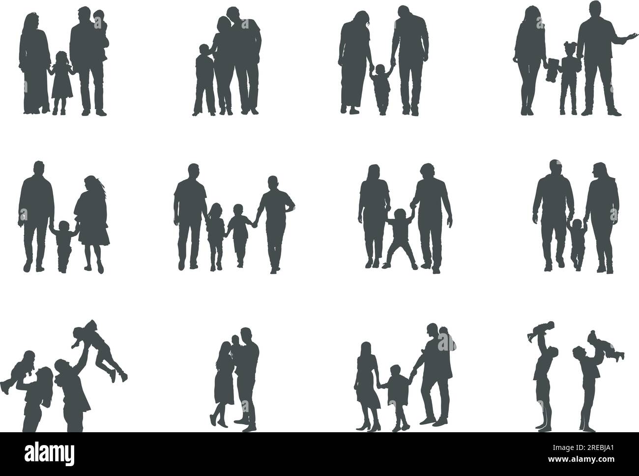 Silhouette de famille heureuse, silhouette de famille, famille SVG, famille clipart, paquet de silhouette de famille, Jeu de vecteurs de famille - V04 Illustration de Vecteur