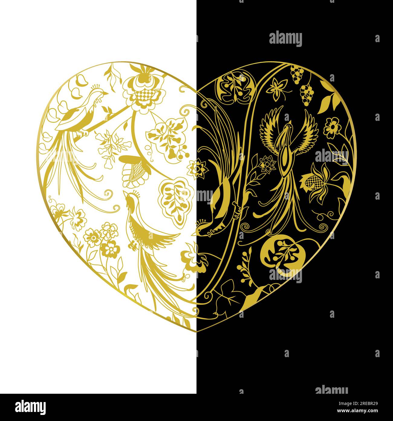 Coeur doré unique créatif avec motif d'art natif. Logo or inhabituel ou icône. Forme de coeur avec ornement ethnique. Conception isolée avec masque vectoriel. V Illustration de Vecteur