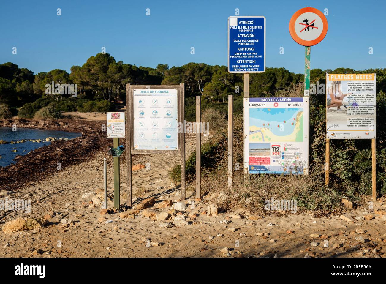 señalectica, Raco de s Arena, s'Estelella, llucmajor, Majorque, Îles baléares, Espagne Banque D'Images