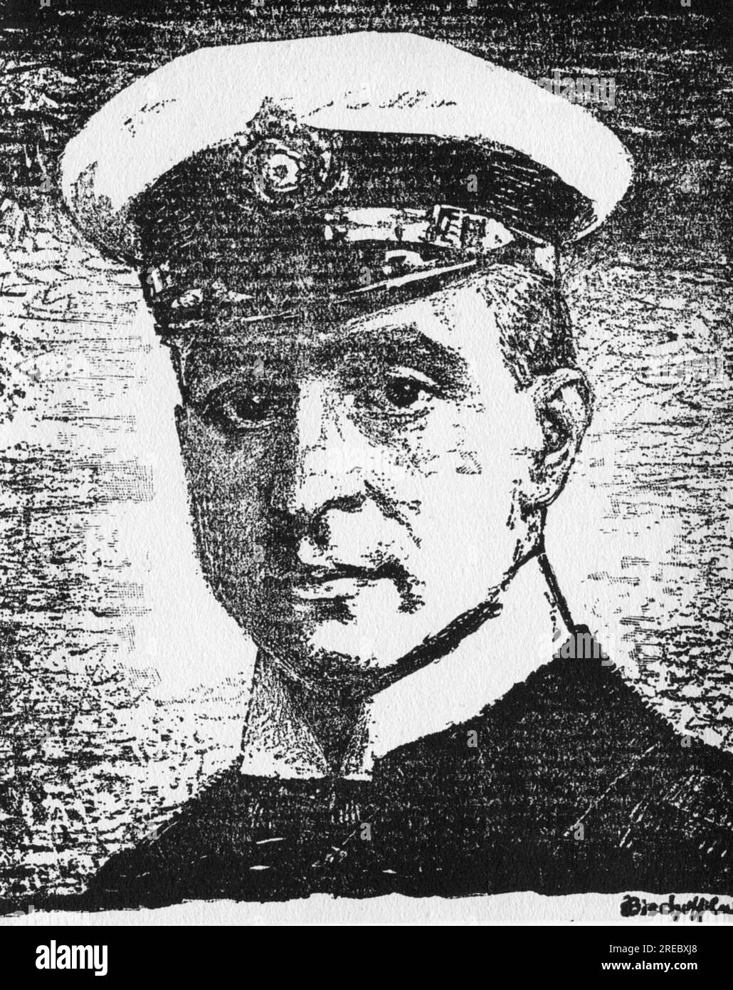 Weddigen, Otto, 15.9.1882 - 18.3,1915, officier de marine allemand, commandant de U 9, dessin, vers 1915, INFORMATION-AUTORISATION-DROITS-SUPPLÉMENTAIRES-NON-DISPONIBLE Banque D'Images