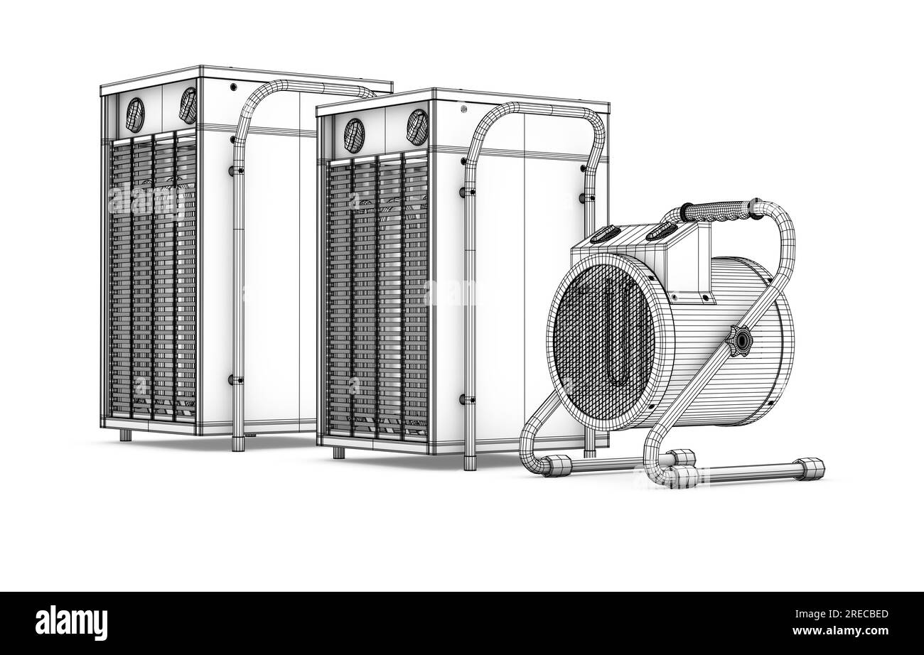 Fans de chaleur industrielle sur un fond blanc. Le rendu 3d. Banque D'Images
