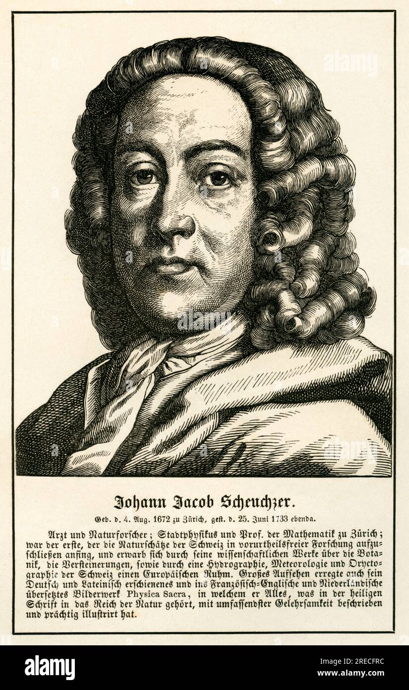 Europa, Schweiz, Zürich, Johann Jacob Scheuchzer, Arzt und Naturforscher, Motiv aus : Zweihundert Bildnisse und Lebensbeschreibungen berühmter deutscher Männer , Verlag von Georg Wigand , 1857 . / Europe, Suisse, Zurich, Johann Jacob Scheuchzer, médecin et naturaliste, image tirée de : Zweihundert Bildnisse und Lebensbeschreibungen berühmter deutscher Männer ( deux cents portraits et biographies d'hommes allemands connus ), maison d'édition Georg Wigand , 1857 . Banque D'Images