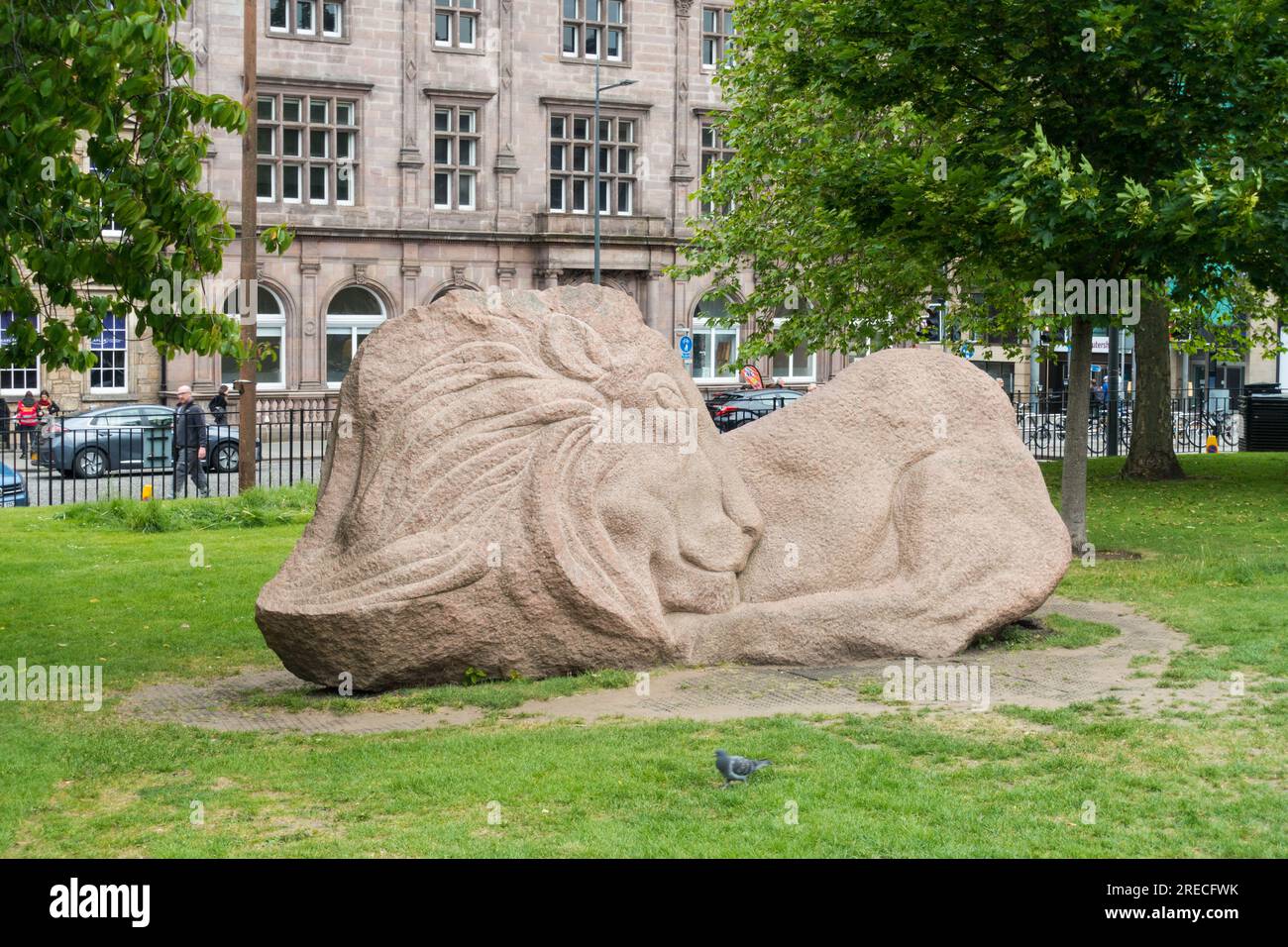 Stone Lion Monument, St Andrews Square, Édimbourg, Écosse, Royaume-Uni. Banque D'Images