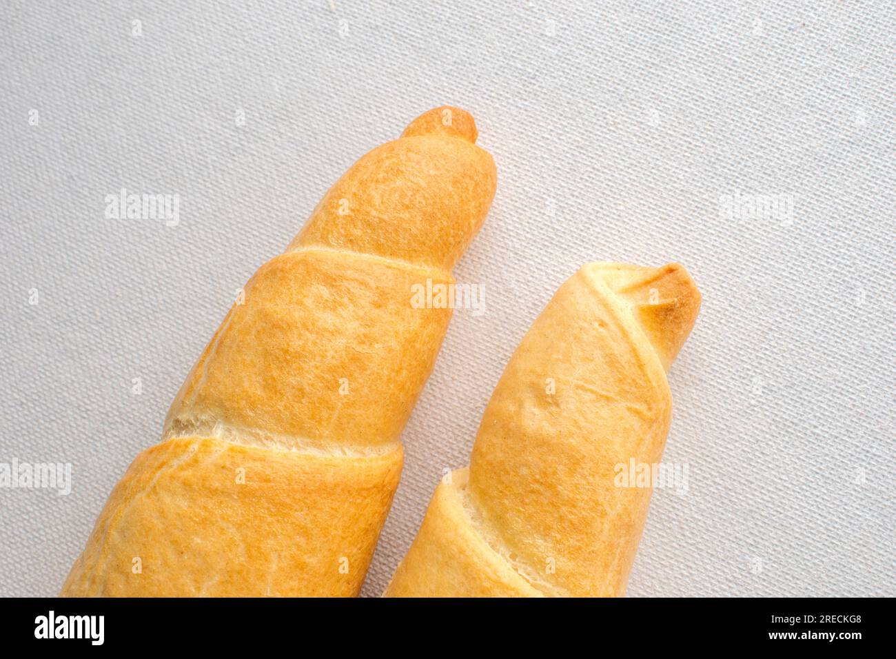 Pain en bâtonnet salé : une photo en gros plan de délicieux pain en bâtonnet croquant avec un assaisonnement salé est affichée sur une surface blanche propre. Parfait pour snack Banque D'Images