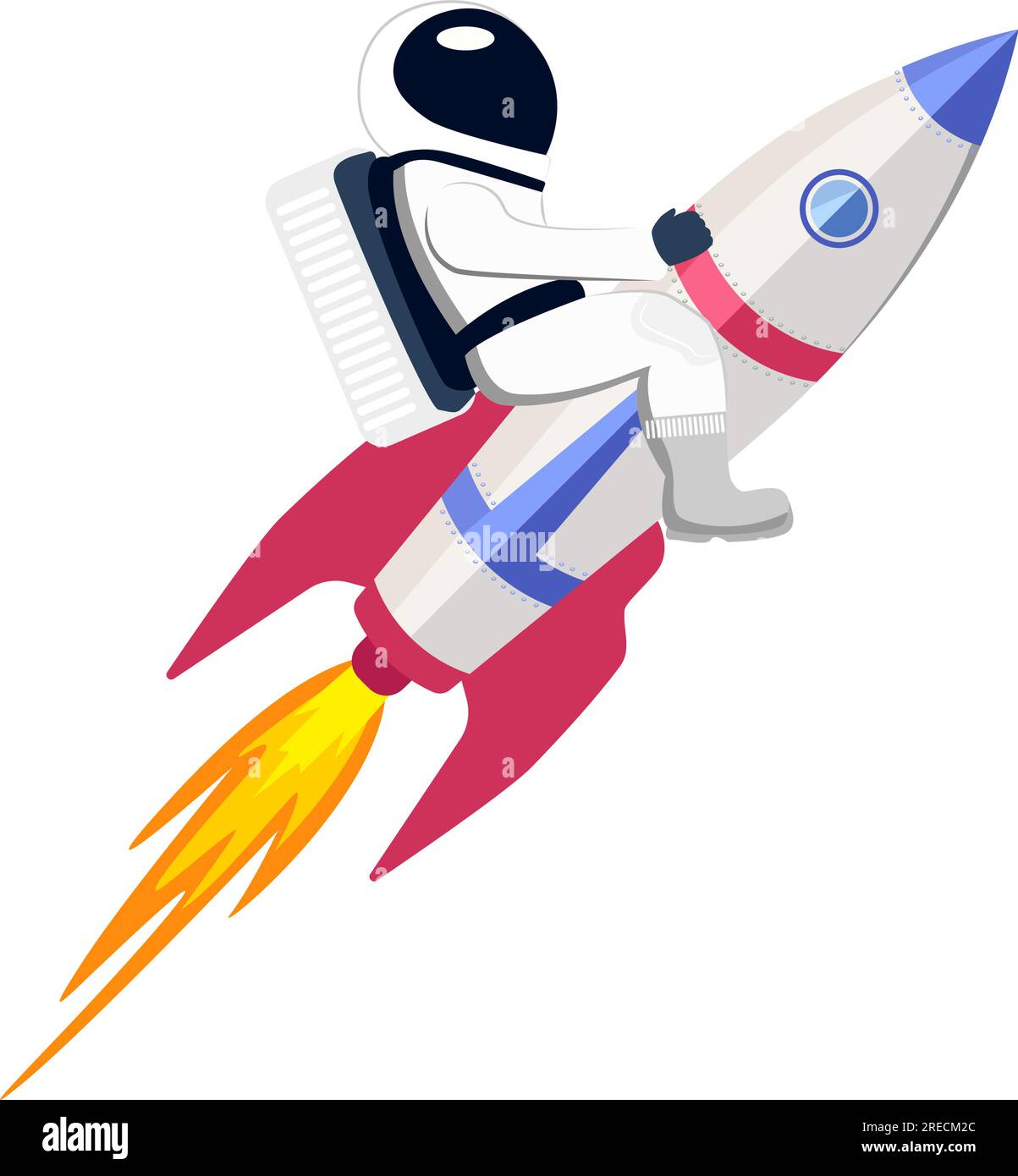Astronaute volant un vaisseau spatial fusée. Illustration vectorielle plate de dessin animé Illustration de Vecteur