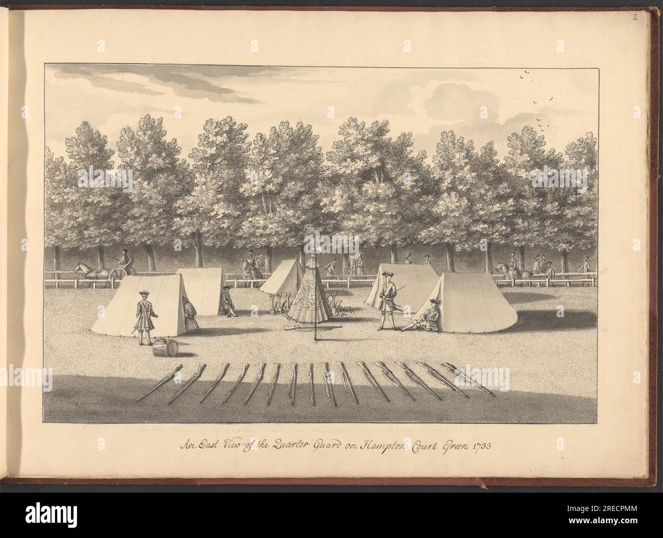 Un volume de dix dessins de Hampton court pris par la vie - une vue est du quart de garde sur Hampton court Green 1733 entre 1731 et 1733 par Bernard Lens III Banque D'Images