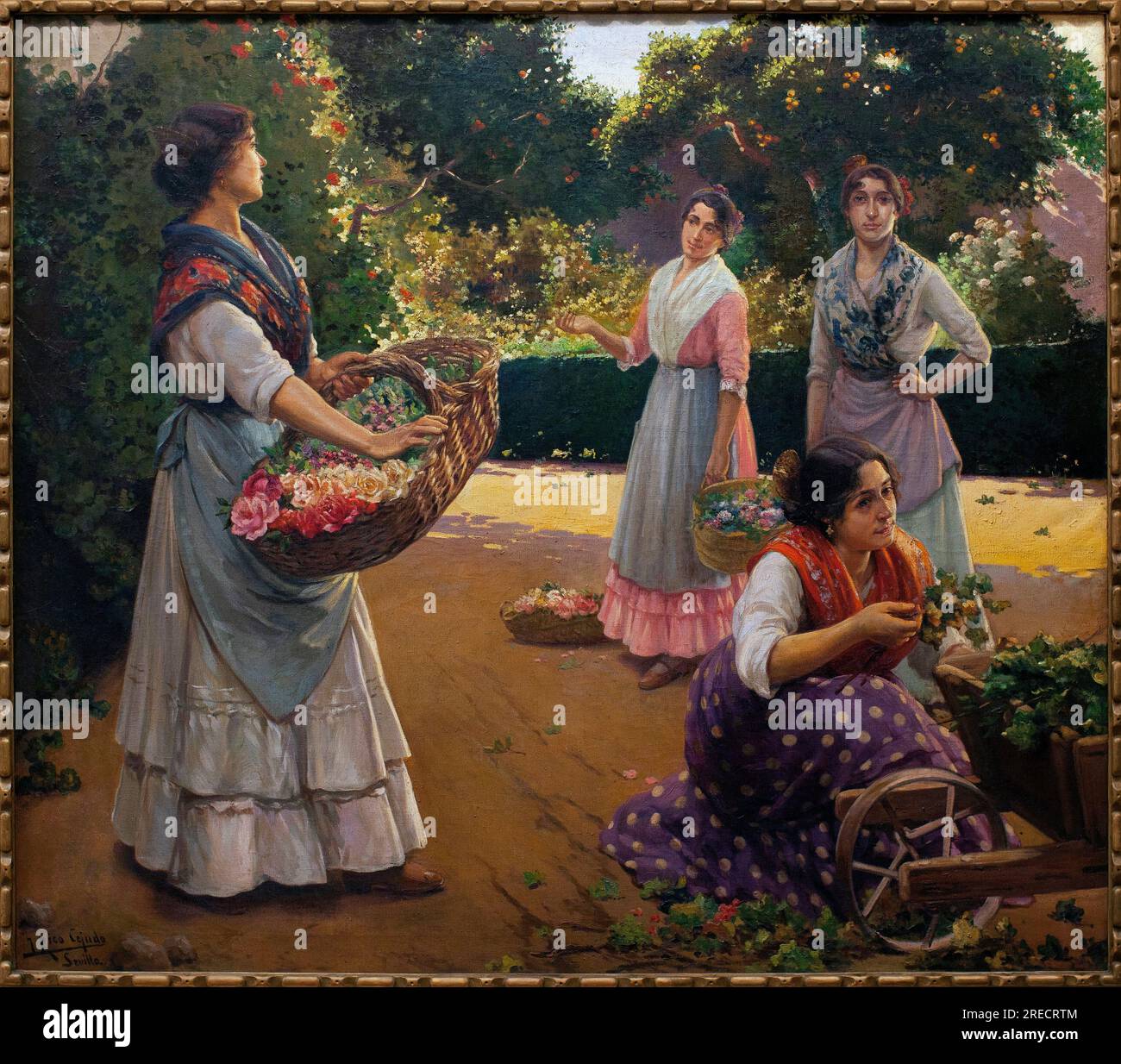 Fleuristes dans le parc de Maria Luisa - peinture de Jose Rico Cejudo (1864-1939), huile sur toile, 1920 - Musée des Beaux Arts de Seville, Espagne Banque D'Images