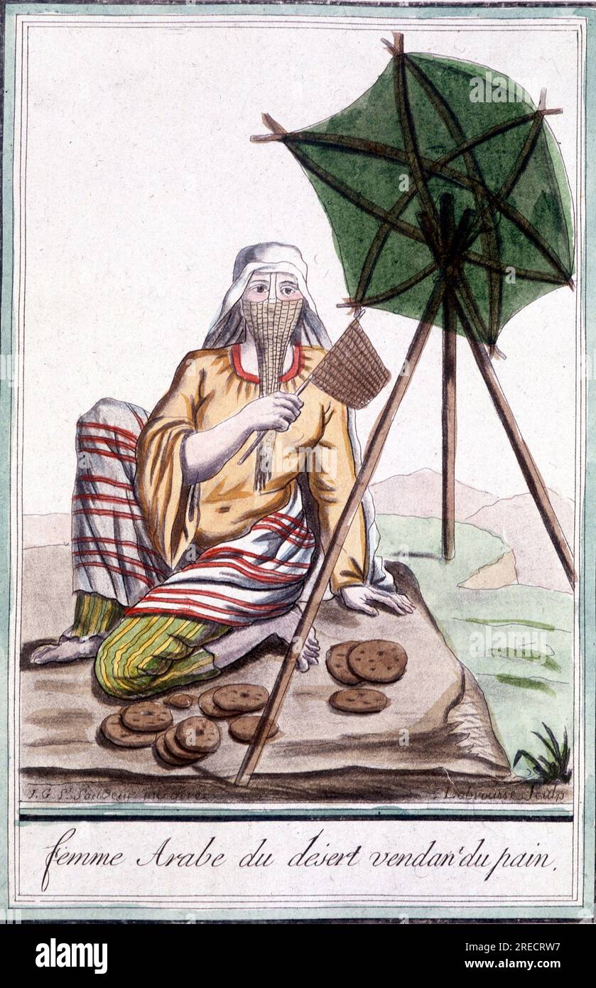 Femme arabe du désert vendant du pain - dans 'Encyclopedie des voyages' par Grasset St Sauveur, éd. 1796 Banque D'Images