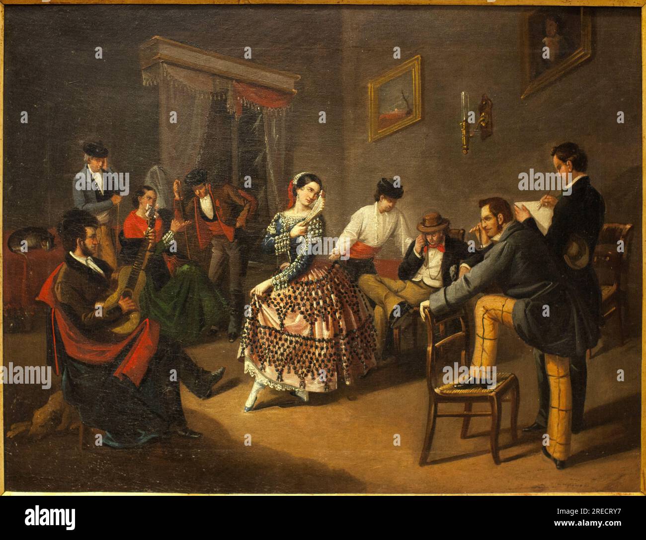 Danseuse dans un salon de coiffure. Peinture de Manuel Cabral Bejarano (1827-1891), huile sur toile, 19e siècle. Musee des Beaux Arts de Séville, Espagne. Banque D'Images