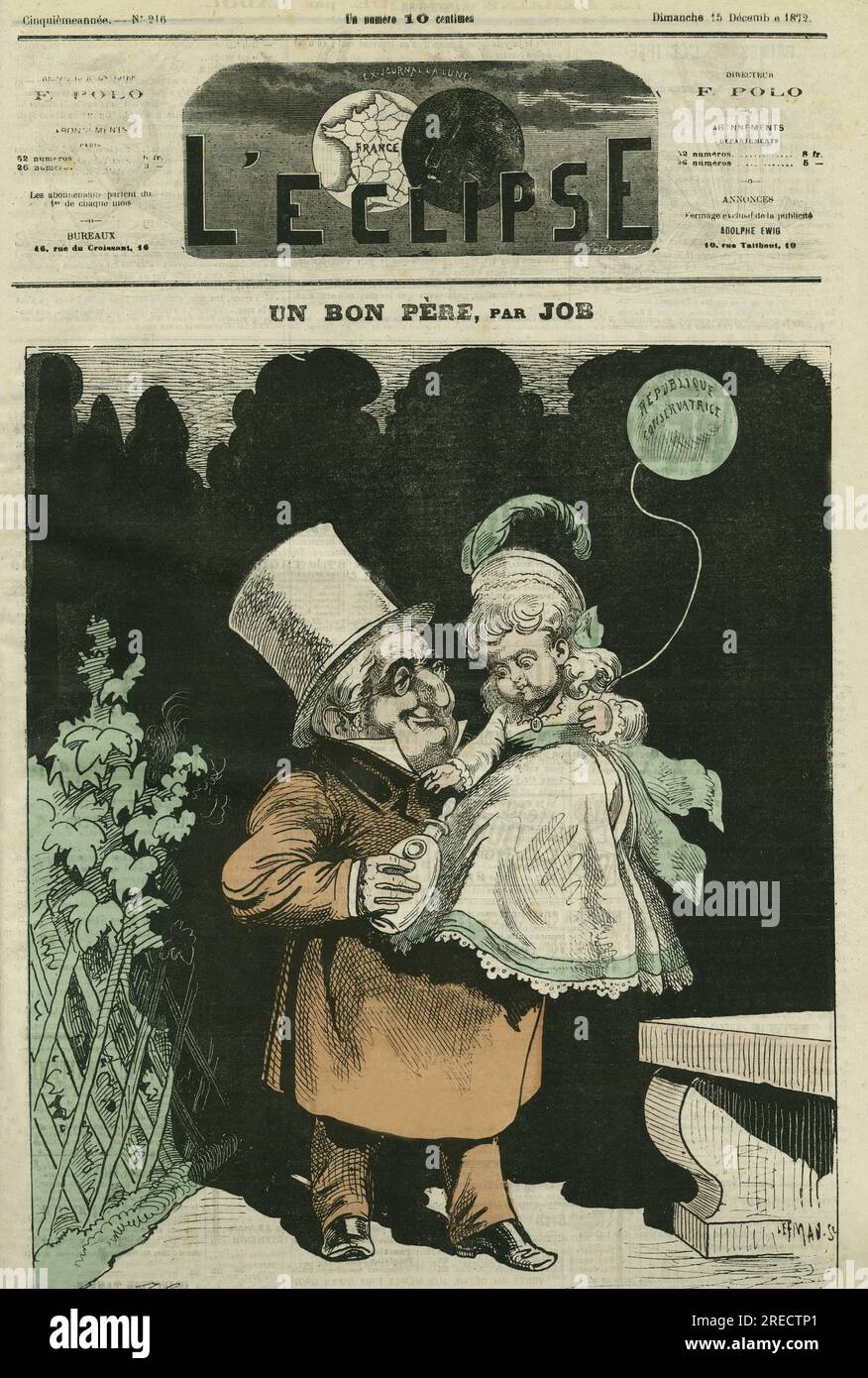 'Un bon pere', Adolphe Thiers (1797-1877), historien et homme d'État francais. Couverture in 'l'Eclipse' par Job, le 15 décembre 1872, Paris. Banque D'Images