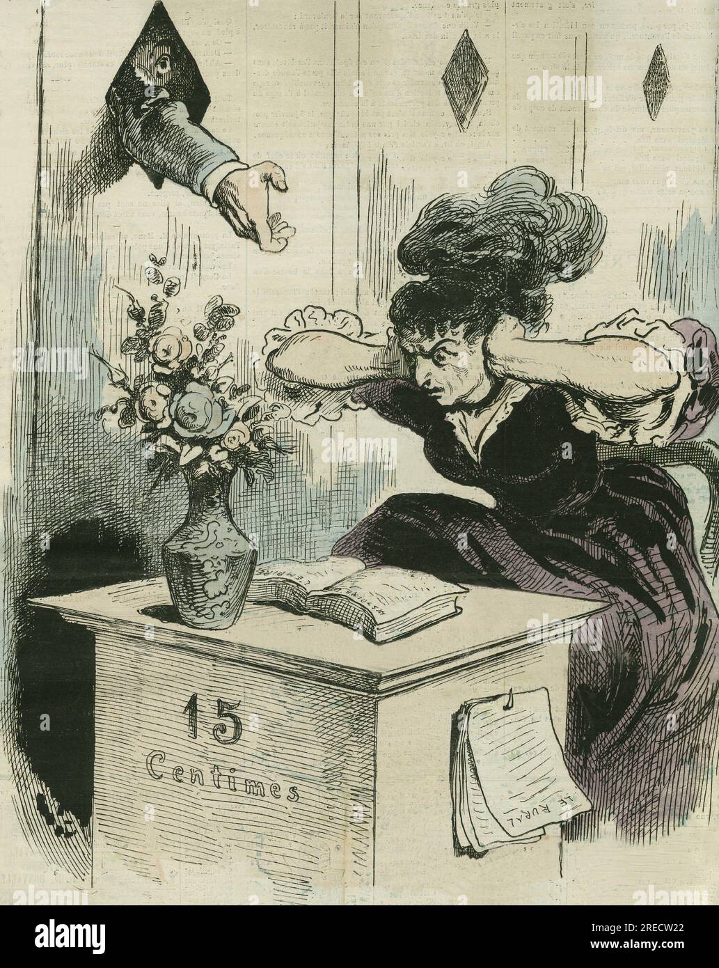 Augmentation de l'impot sur le papier afin de regler la dette de la guerre de 1870.in 'l'Eclipse' par Gill, le 27 aout 1871, Paris. Banque D'Images