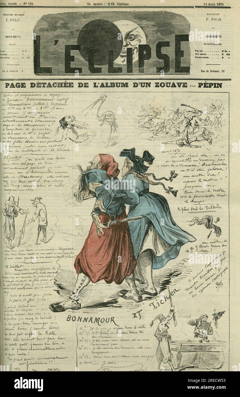 'Page detachee de l'album d'un zouave'. Couverture dans 'l'Eclipse' par Pepin, le 14 aout 1870, Paris. Banque D'Images