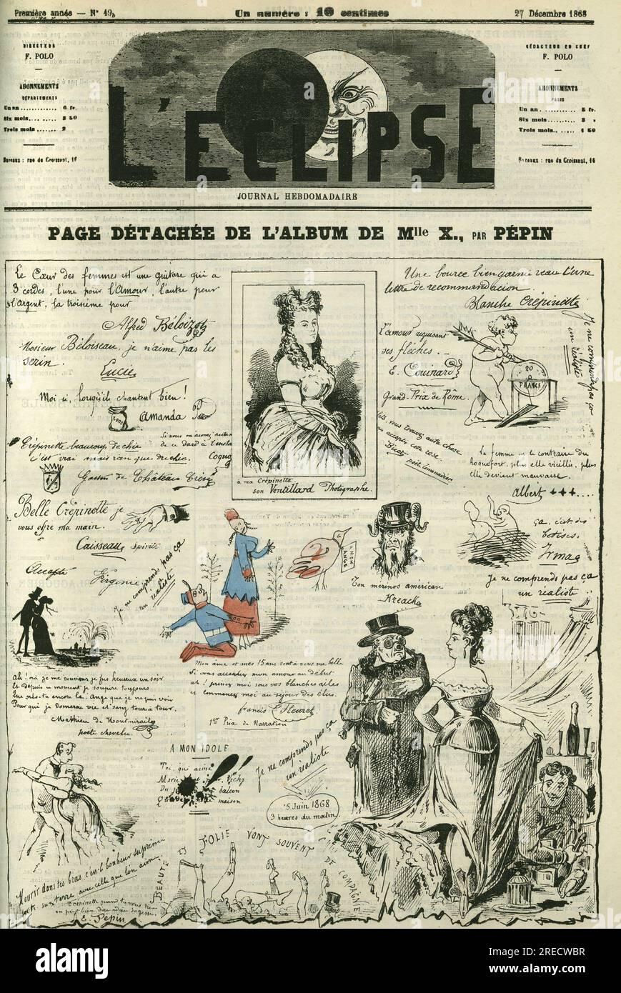 'Page détachée de l'album de Mademoiselle X.' couverture in 'l'Eclipse' par Pepin, le 27 décembre 1868, Paris. Banque D'Images