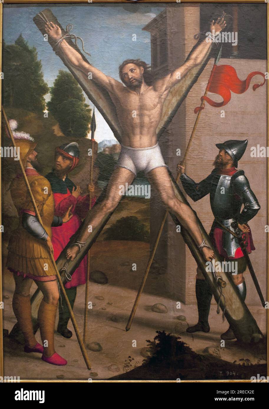 Le martyr de Saint André. Peinture de Juan Correa de Vivar (vers 1510-1566), huile sur bois, 1440-1445. Musée de Santa Cruz de Tolède, Espagne. Banque D'Images