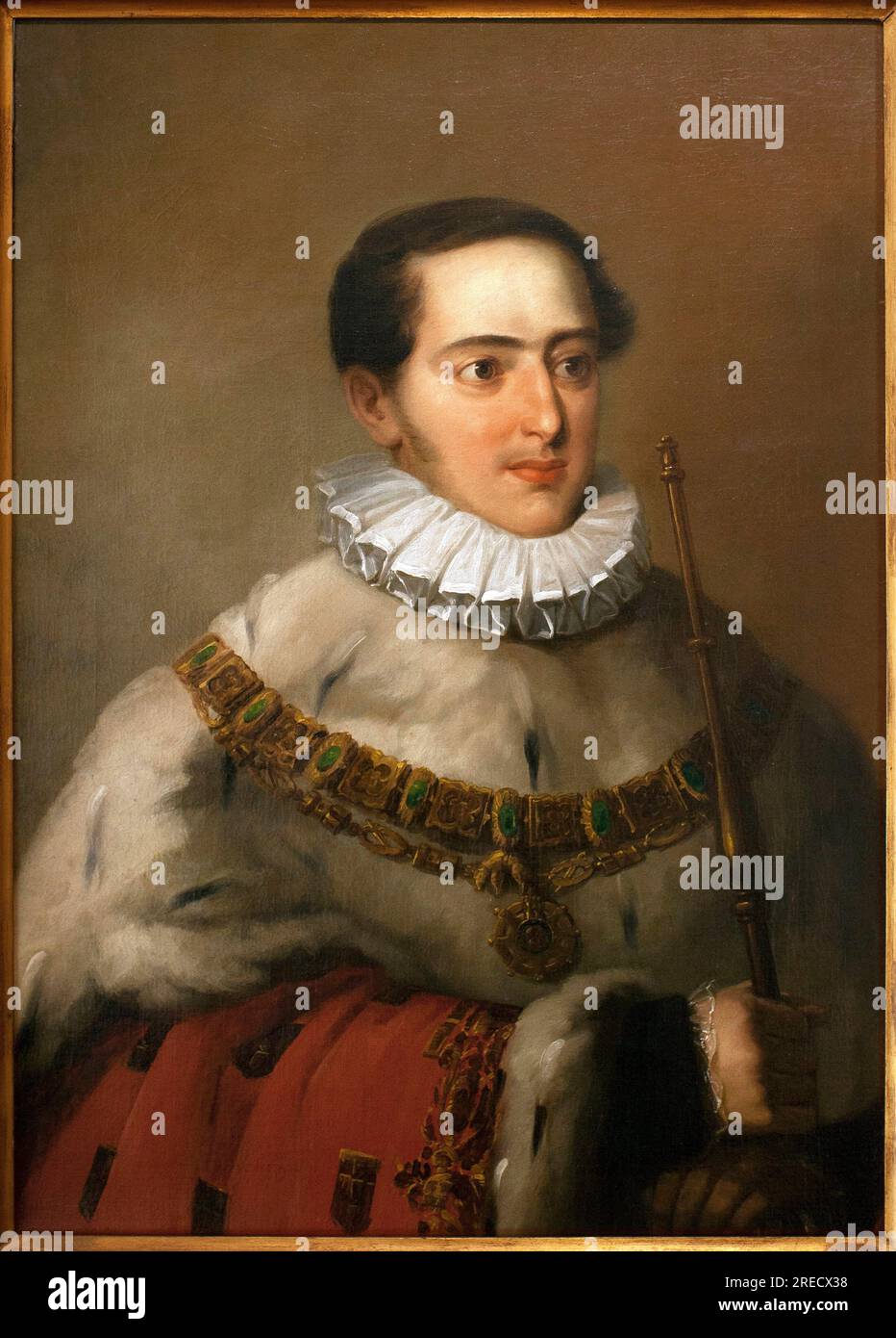 Portrait de Don Miguel I (Michel I du Portugal, 1802-1866) il a le collier de l'ordre de la Toison d'Or - peinture de Joao Baptista Ribeiro (1790-1868), huile sur toile, 1828 (Portrait de Don Miguel I, huile sur toile de Joao Baptista Ribeiro, 1828) - Museu Nacional Soares dos Reis, Porto (Portugal) - Banque D'Images