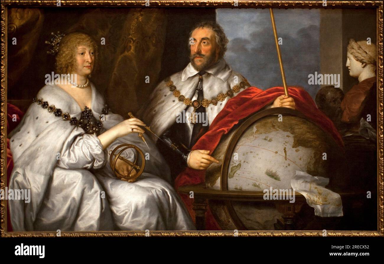 Thomas Howard Graf Arundel (1586-1646) et son Epouse Alathea Talbot (1586-1654) ou le portrait de Madagascar). L'homme conçoit l'ile de Madagascar sur un globe terrestre. Peinture de sir Antoine (Anton) Van Dyck (1599-1641), huile sur toile, vers 1639-1640. Art anglais, 17e siecle, art baroque. DIM. 124 x 202 cm. Kunsthistorisches Museum, Vienne (Autriche). Banque D'Images