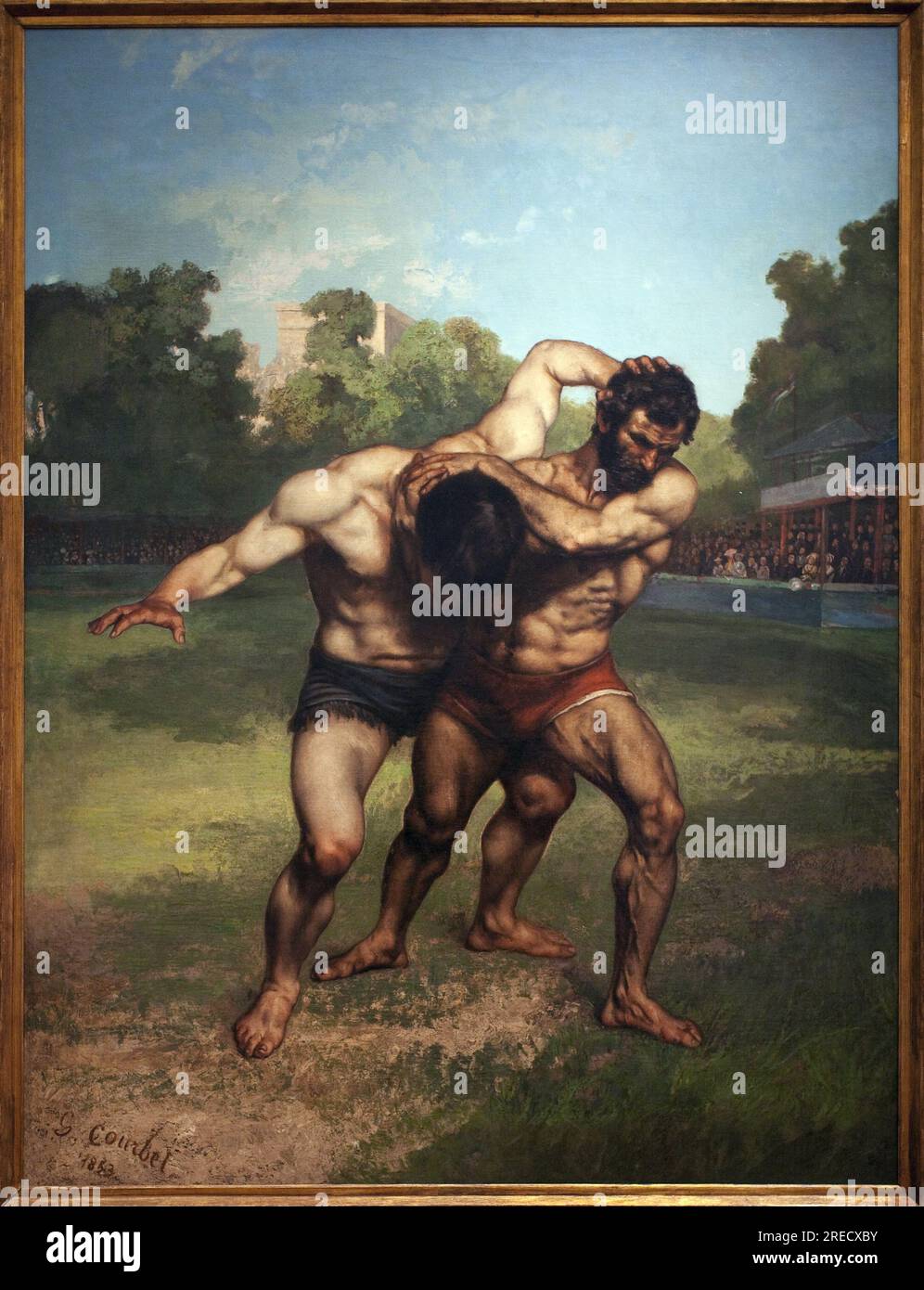 Lutteurs. peinture de Gustave Courbet (1819-1877), huile sur toile, 1853. Art francais, 19e siecle. Musée des beaux-arts de Budapest (Hongrie). Banque D'Images
