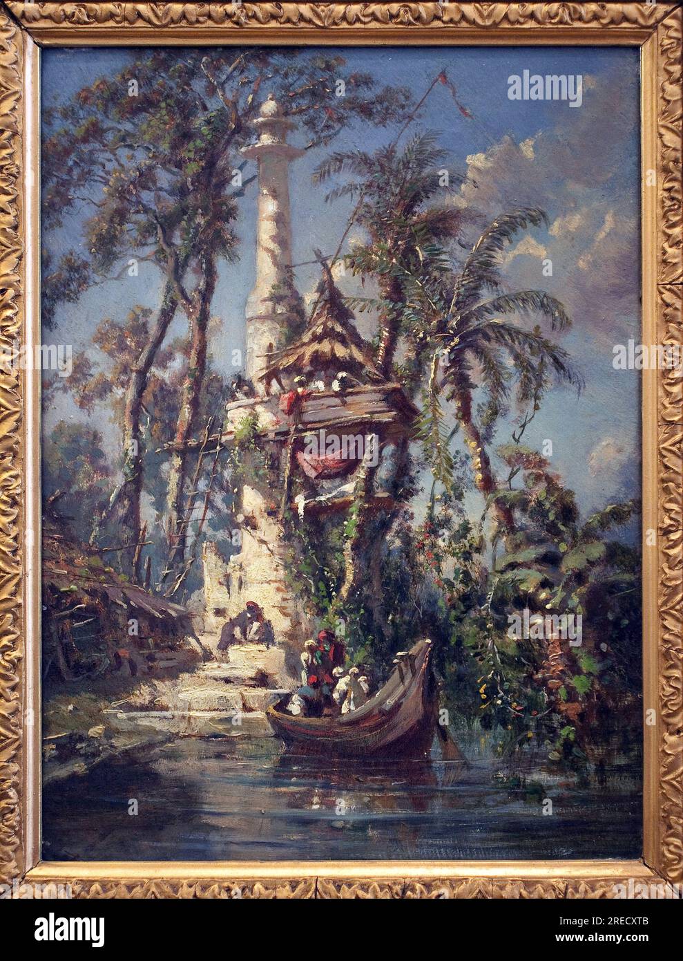 Observatoire au bord de l'Hoogly (Bengale, Inde). Peinture de Auguste Borget (1808-1877), huile sur bois d'acajou, 19e siecle. Musée des Beaux Arts de Chateauroux. Banque D'Images