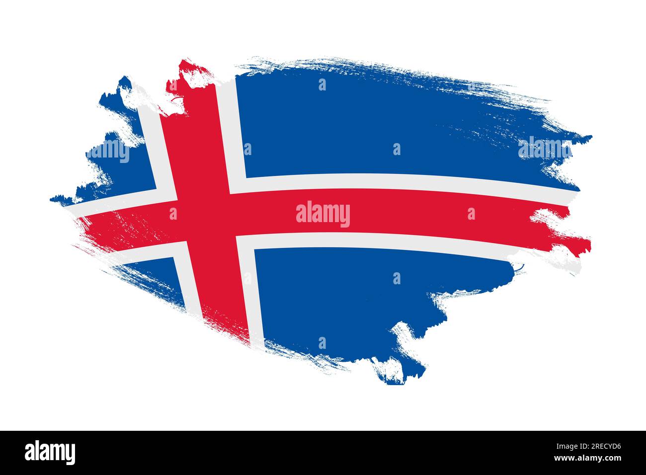 Pinceau abstrait texturé drapeau national de l'Islande sur fond blanc isolé Banque D'Images