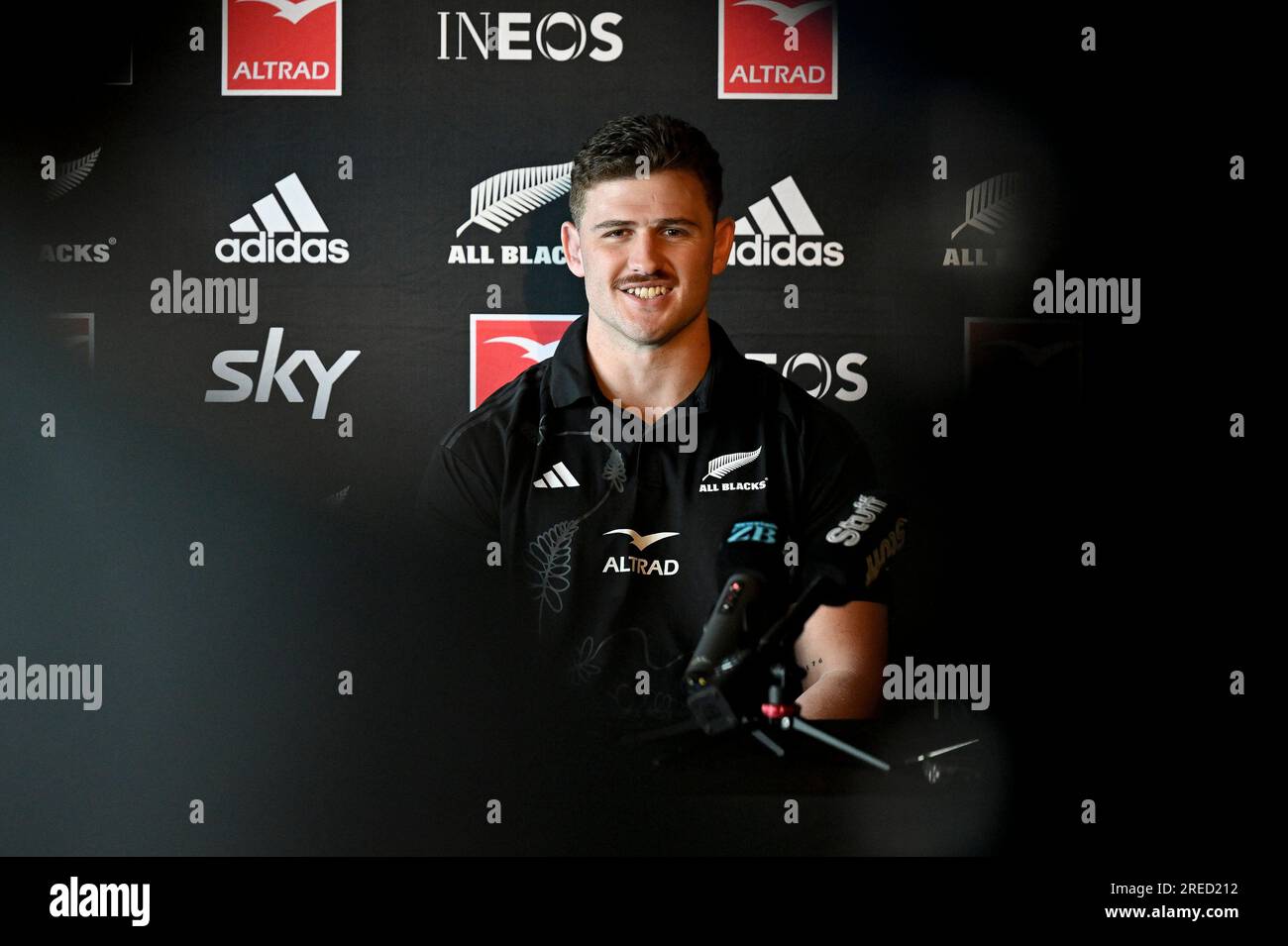 27 juillet 2023 : Auckland, Nouvelle-Zélande : Dalton Papali lors d'une conférence de presse New Zealand All Blacks au Park Hyatt, Auckland, Nouvelle-Zélande le jeudi 27 juillet 2023 avant le match de championnat de rugby contre l'Australie. Banque D'Images