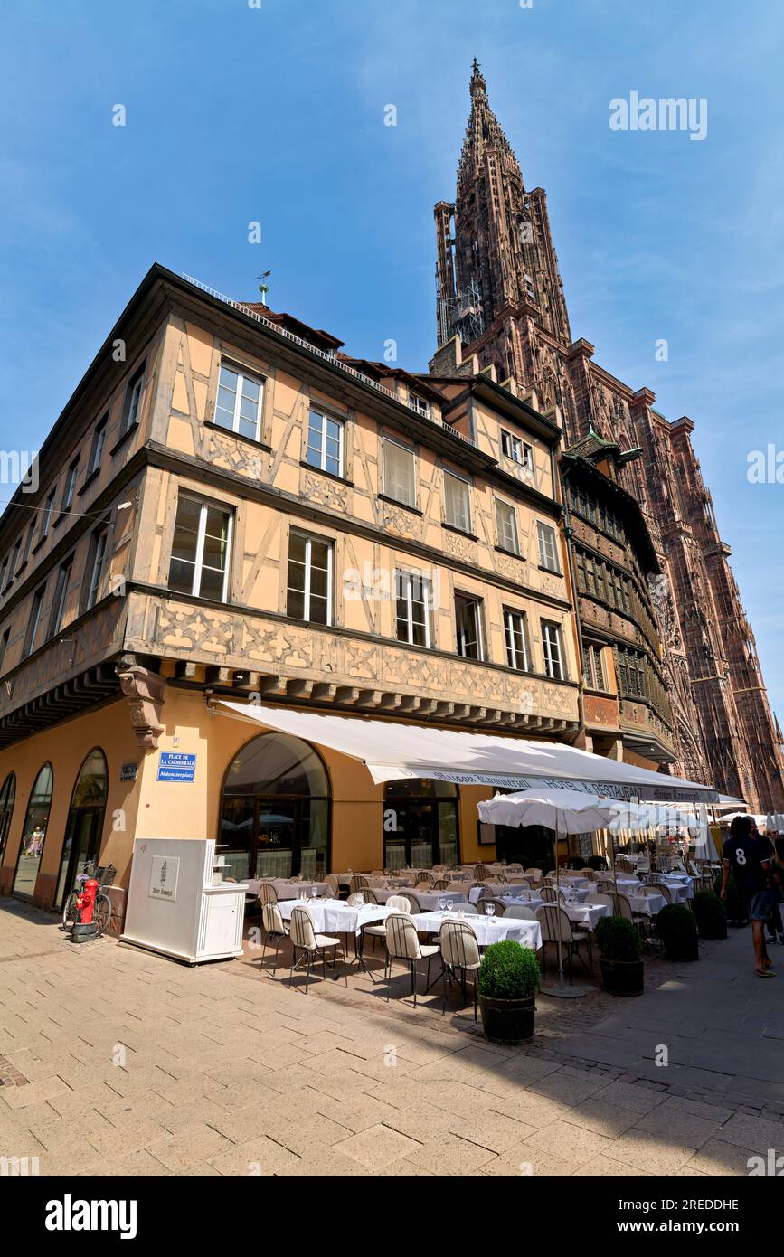 Strasbourg Alsace France. La Maison Kammerzell et la Cathédrale Banque D'Images