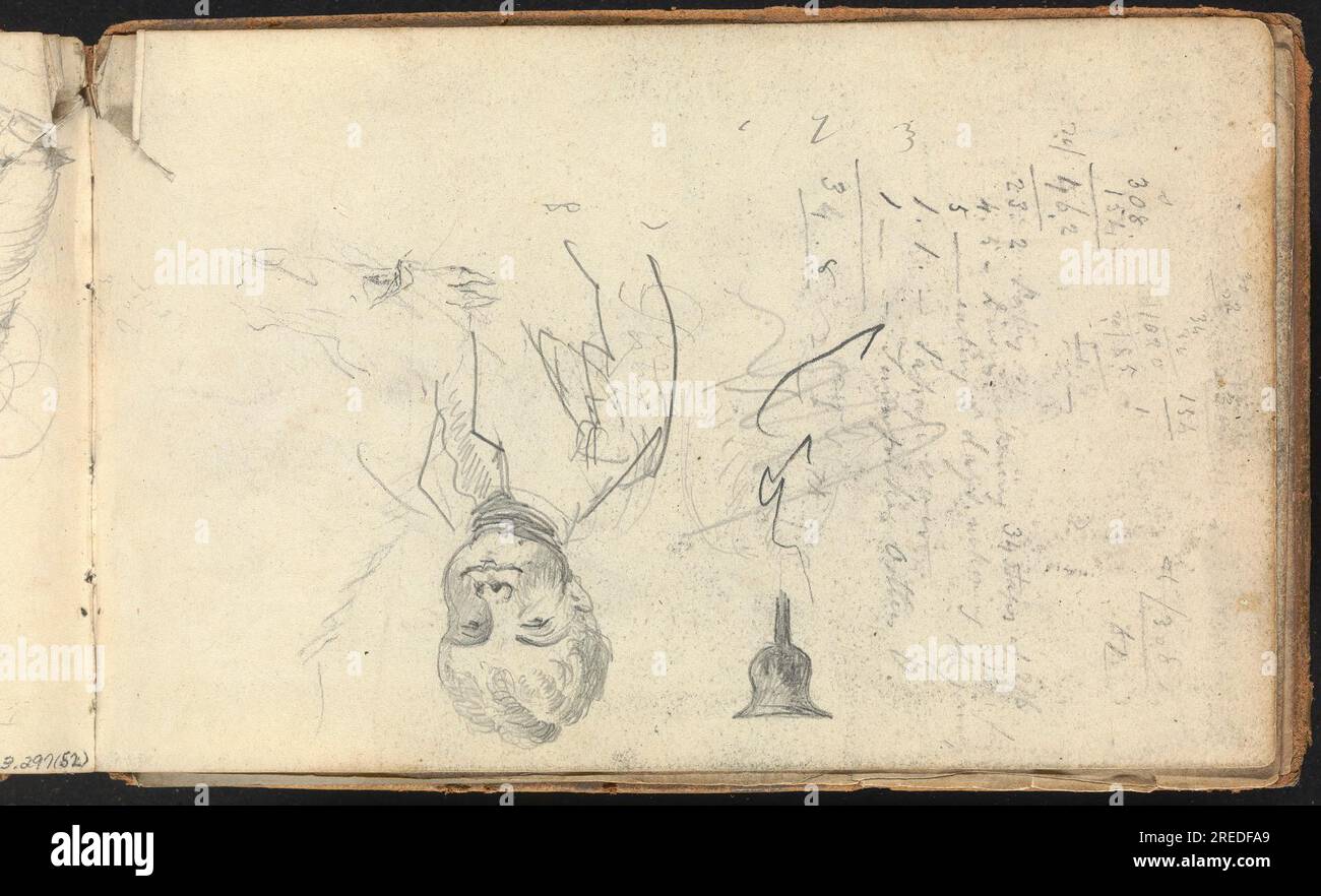 Album of Landscape and Figure Studies : Sketch of a Young Man (liste courte, calculs mathématiques griffonnés sur le côté droit de la feuille) par Thomas Bradshaw Banque D'Images