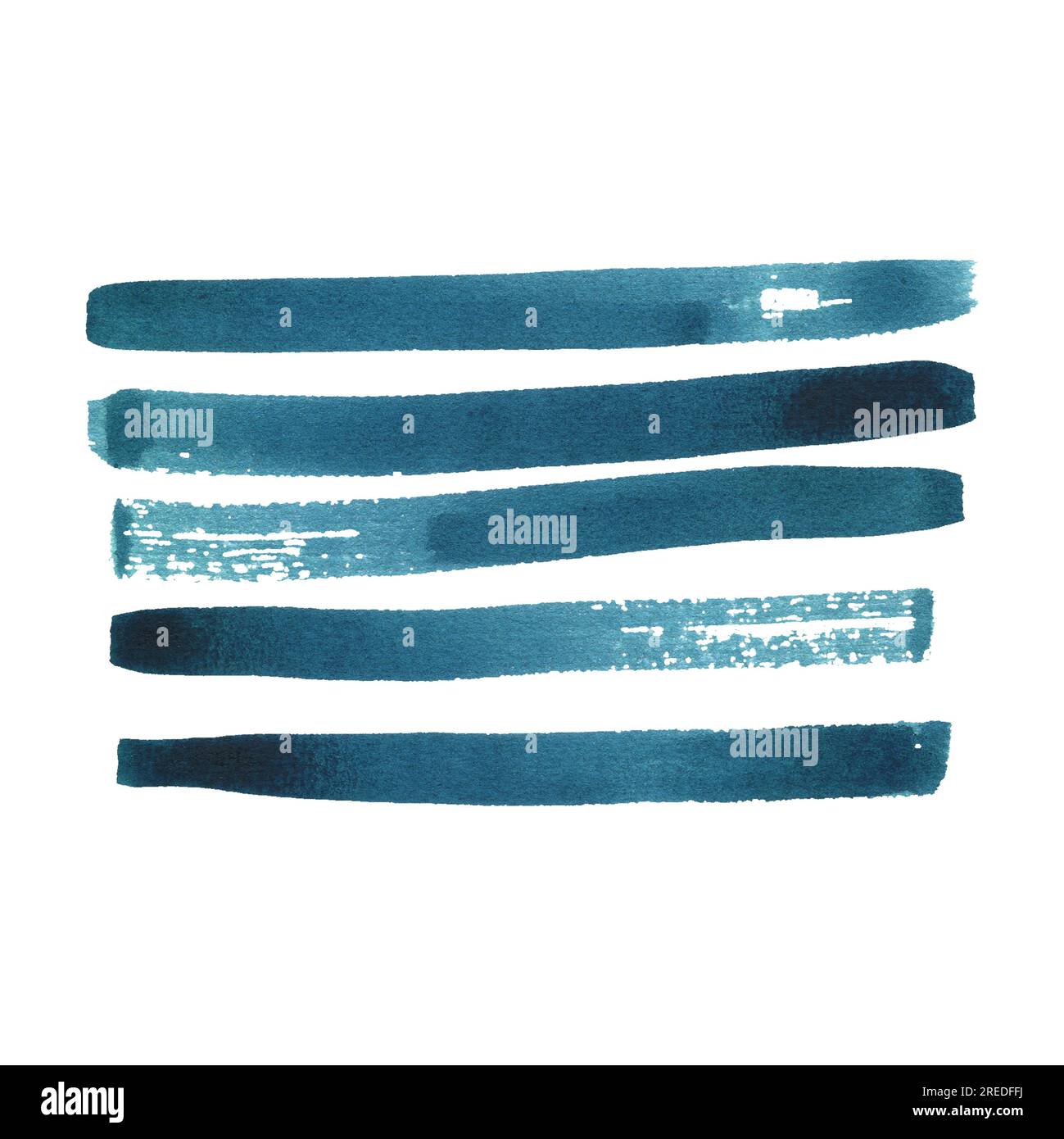 Coups de pinceau à rayures bleues turquoise. Illustration aquarelle nautique dessinée à la main dans un style abstrait enfantin. Objet isolé sur fond blanc Banque D'Images