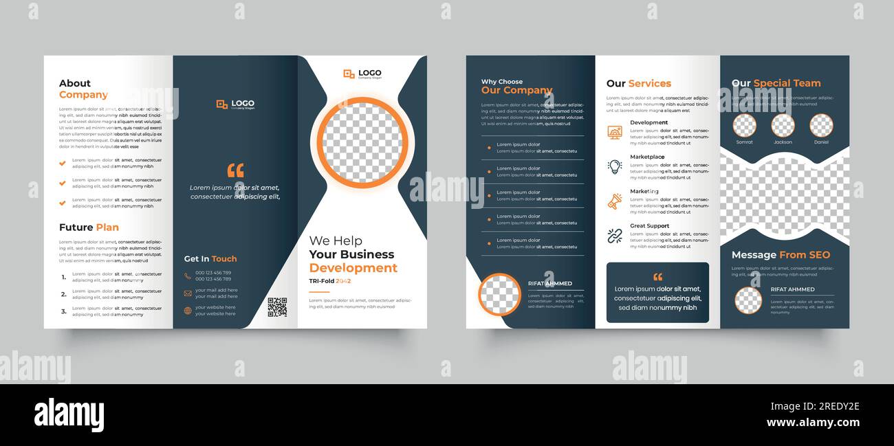 Conception de brochure à trois volets d'entreprise, modèle d'entreprise, brochure à trois volets, annuel, rapport Illustration de Vecteur