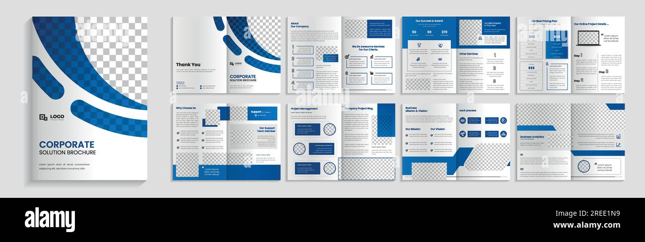 Brochure de solutions d'entreprise, brochure de profil d'entreprise de 16 pages conception de modèle modifiable. Illustration de Vecteur