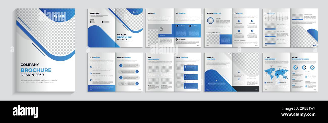 modèle de brochure de 16 pages, brochure d'entreprise dépliant style simple et mise en page moderne, brochure à deux volets, modèle de rapport annuel Illustration de Vecteur
