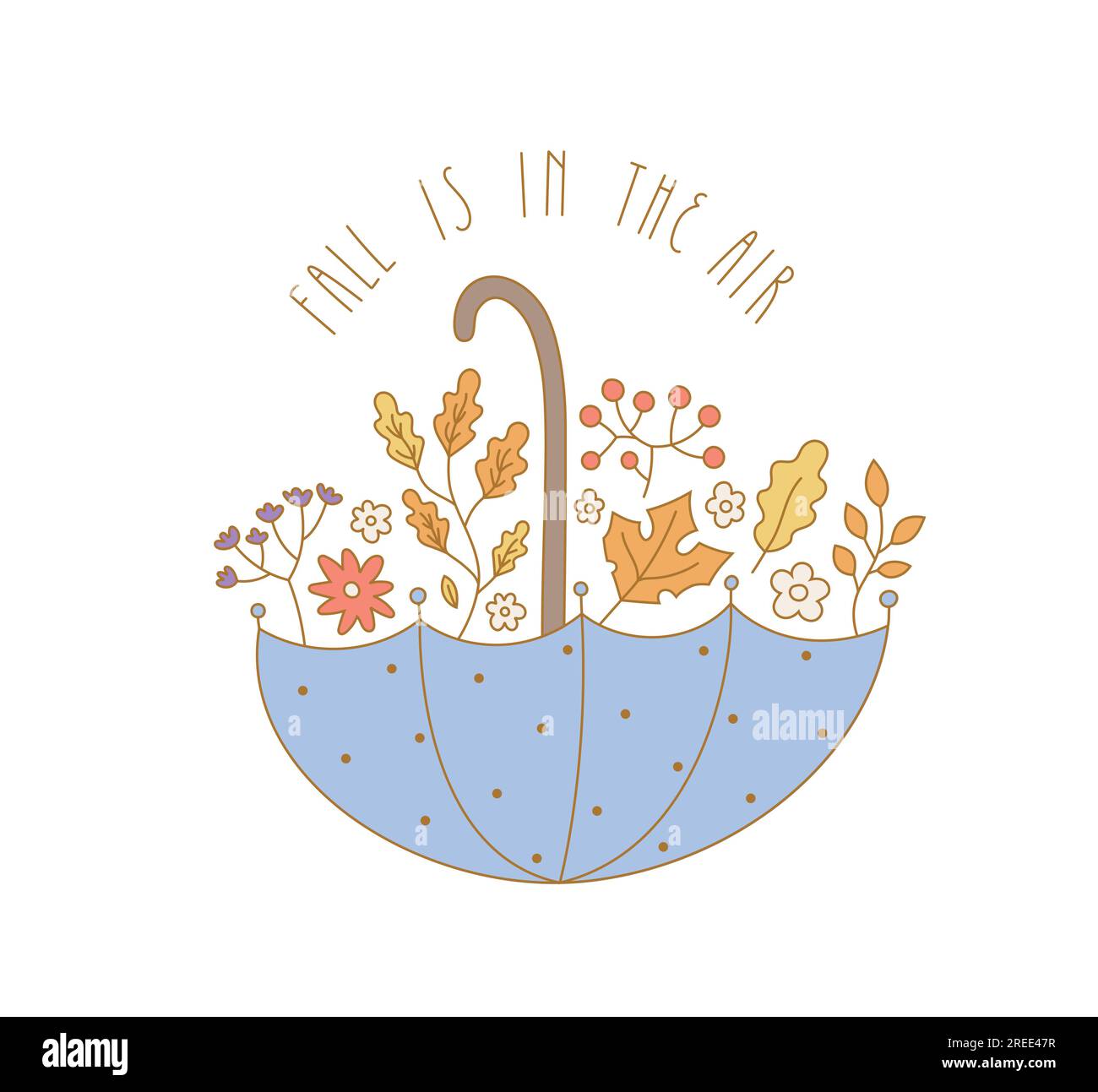 L'automne est dans l'air. Vecteur illstration avec des fleurs dans le parapluie. Joli imprimé d'automne avec des feuilles, lettrage. Illustration de Vecteur