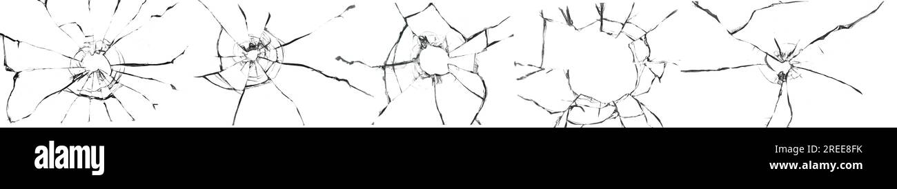 Grande collection de fissures de verre cassé sur fond noir. Concept de plans sur la fenêtre pour la conception Banque D'Images