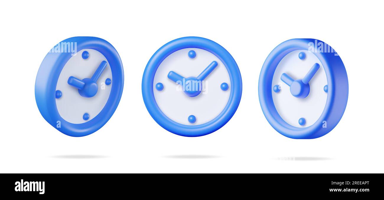 Ensemble 3D d'horloge murale ronde dans différents angles Illustration de Vecteur