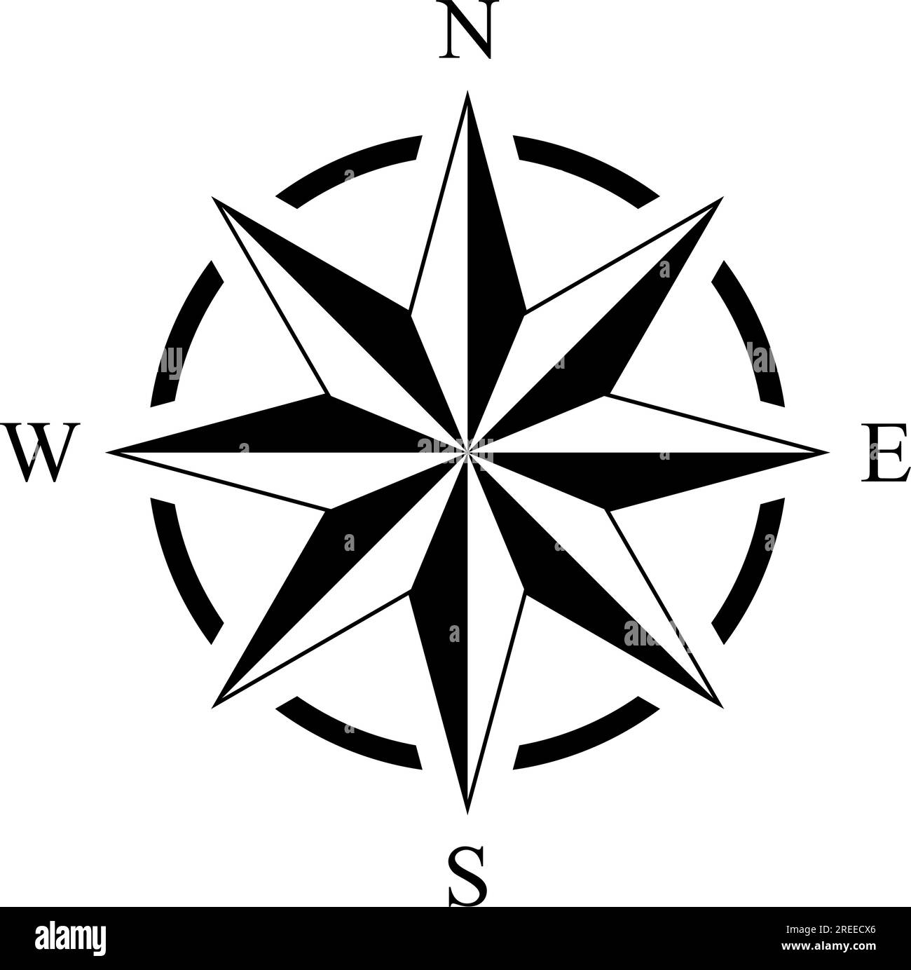 Vecteur rose compas avec huit directions. Arrière-plan isolé. Symbole de navigation marine, nautique ou trekking. Ou utilisable dans une carte géographique. Illustration de Vecteur