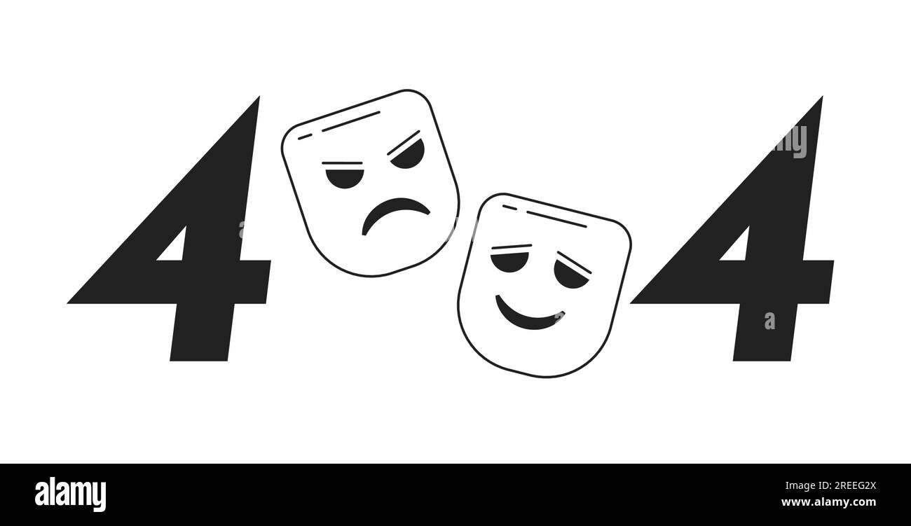 Comédie et tragédie masque de théâtre noir blanc erreur 404 message flash Illustration de Vecteur