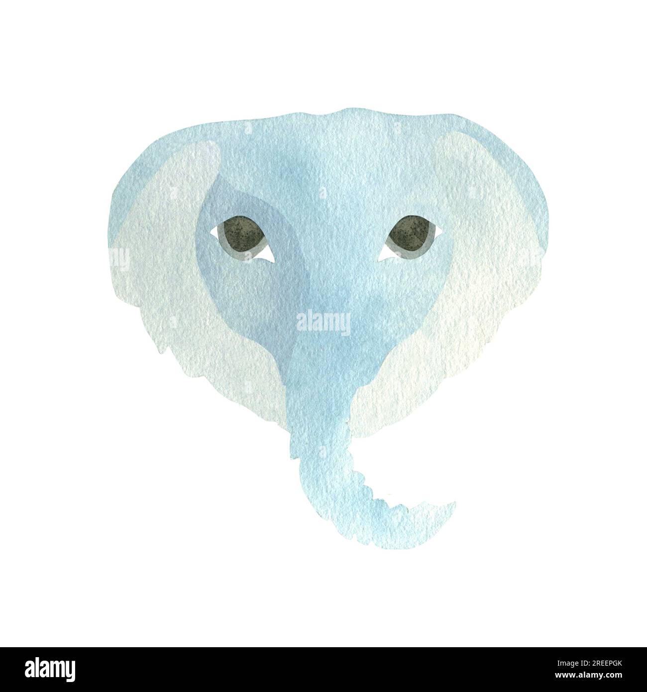 Mignon éléphant bleu, animal sauvage isolé sur fond blanc. Illustration à l'aquarelle. UN ENSEMBLE DE VISAGES D'ANIMAUX. Convient à toute conception textile, packagi Banque D'Images